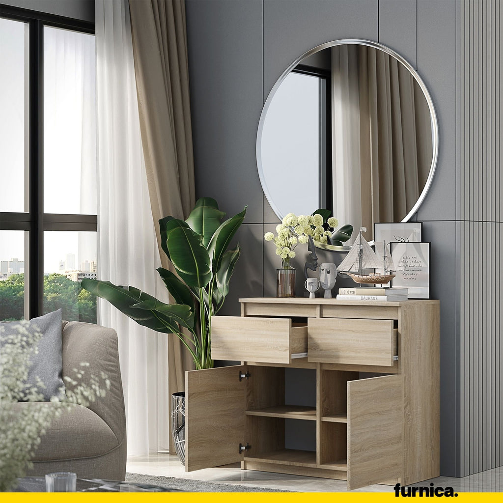 NOAH - Komoda se 2 šuplíky a 2 dveřmi - Skříň na uložení oblečení do ložnice - Sonoma dub - Výška 75 cm, šířka 80 cm, hloubka 35 cm.