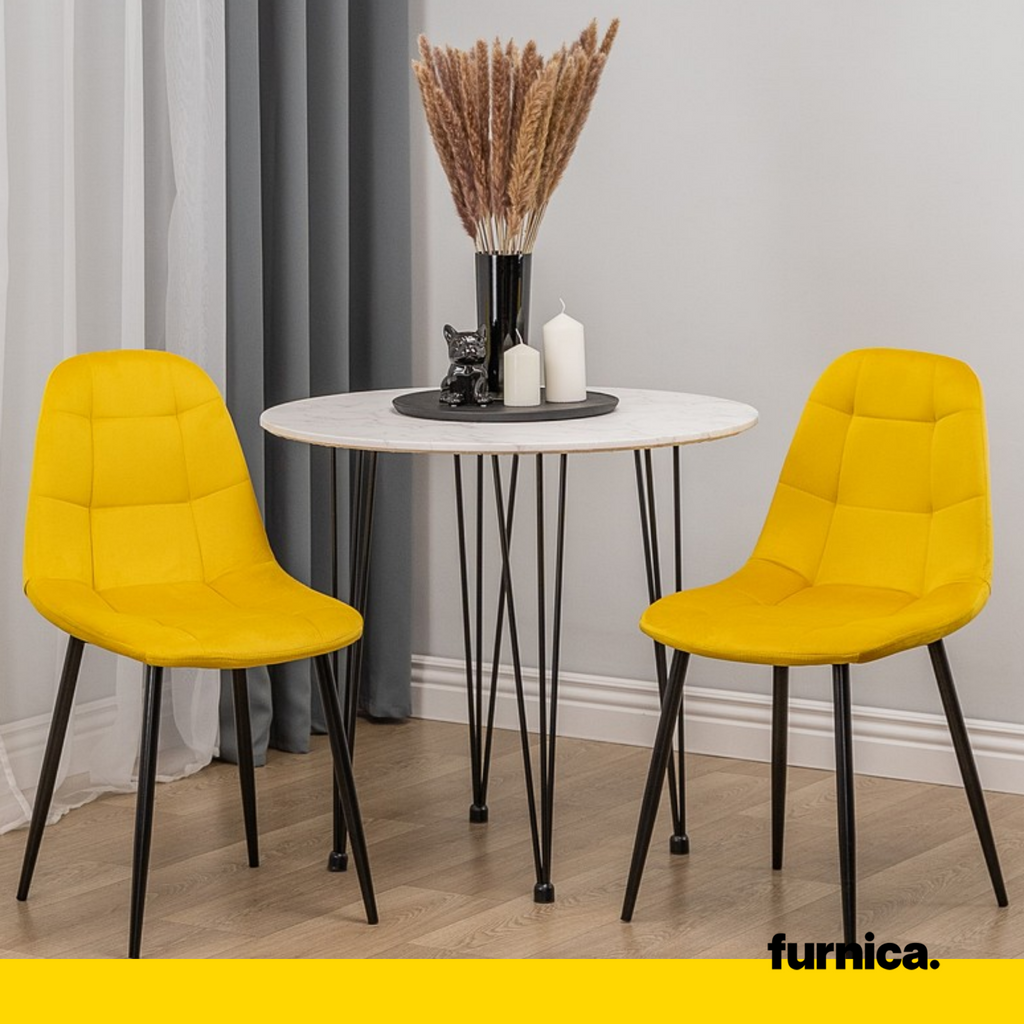 ROBERTO - Prošívaná sametová židle do jídelny / kanceláře s černými kovovými nohami - žlutá