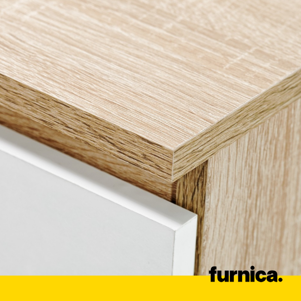 CUBA - Počítačový stůl s 6 šuplíky s push-to-open mechanismem a výsuvnou klávesnicovou podložkou H78cm W130cm D50cm - Bílá / Lesklá bílá