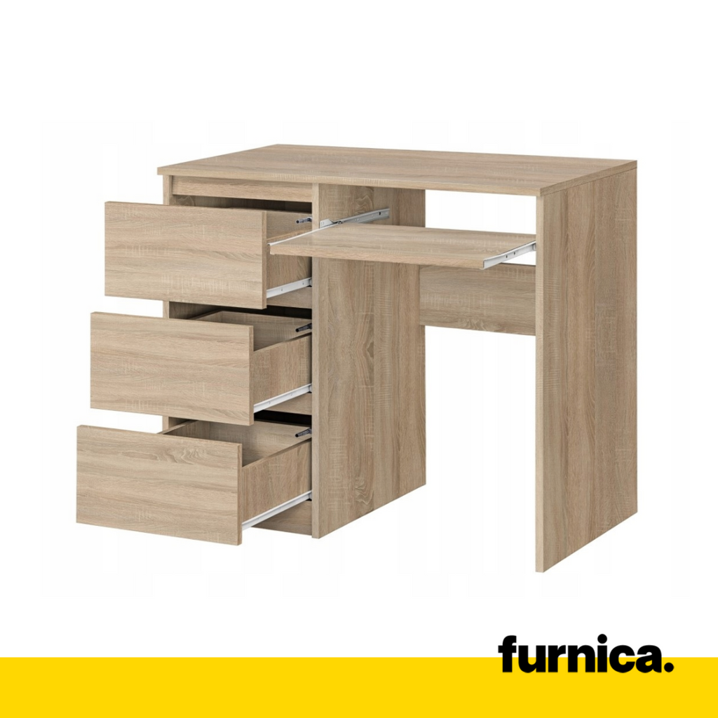 BRUNO - Počítačový stůl s 3 zásuvkami a výsuvnou klávesnicí H76cm W90cm D50cm Vlevo - Sonoma dub