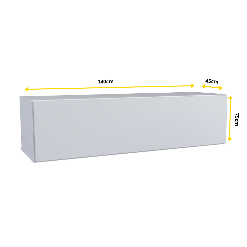 NICOLE - TV skříňka s širokými dveřmi H38cm W140cm D35cm - bílý matný