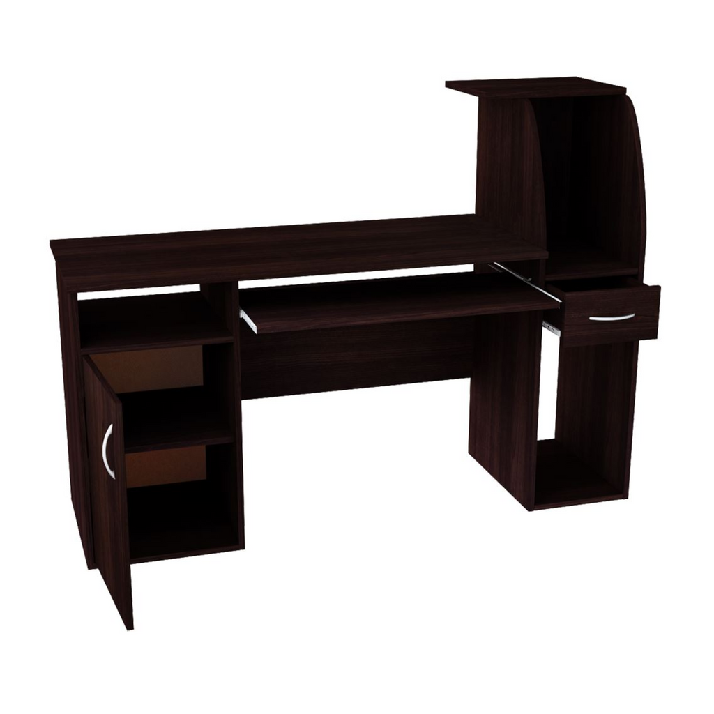 ROBIN - Počítačový stůl s 1 šuplíkem a 1 dveřmi a výsuvnou klávesnicí - Wenge H112cm W150cm D50cm