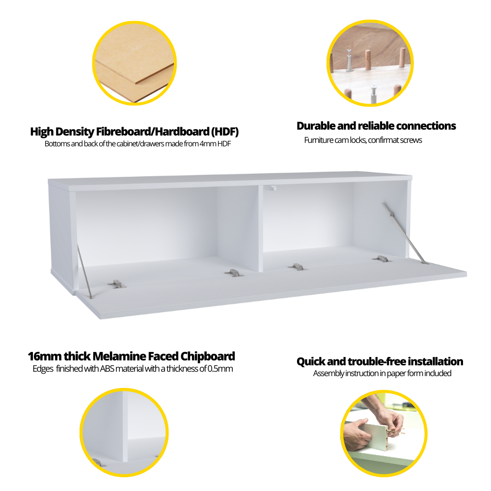 NICOLE - TV skříňka s širokými dveřmi H38cm W140cm D35cm - bílý matný