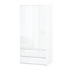 JOELLE - Skříň se 2 dveřmi a 2 zásuvkami - bílý mat / bílý lesk H180cm Š90cm H50cm