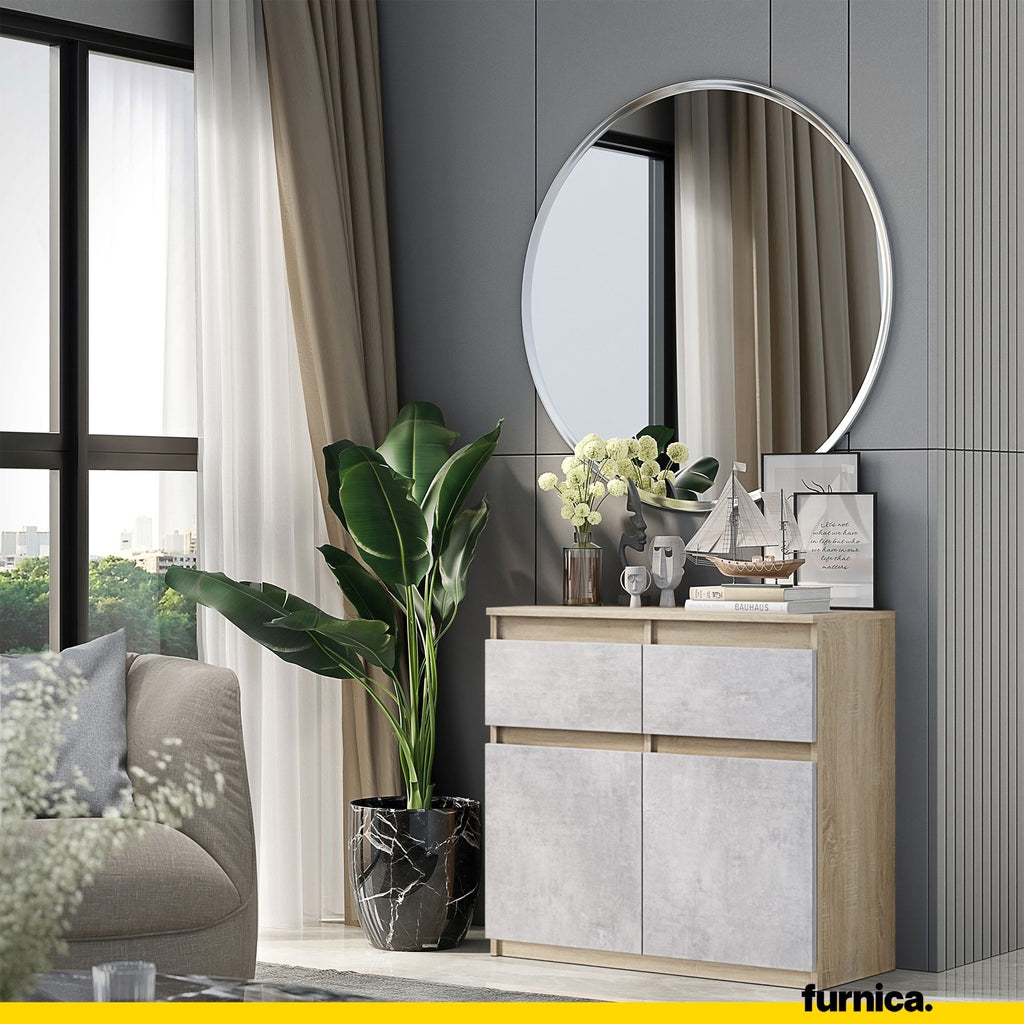 NOAH - Komoda se 2 šuplíky a 2 dveřmi - Skříň na uložení oblečení do ložnice - Sonoma dub / beton - Výška 75 cm, šířka 80 cm, hloubka 35 cm.