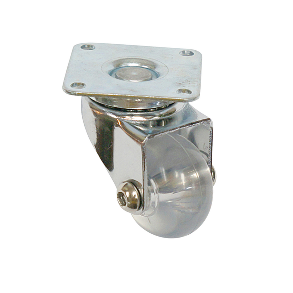 Kolečko nábytku s montážní deskou - průhledné - chrom - Ø3,5 cm