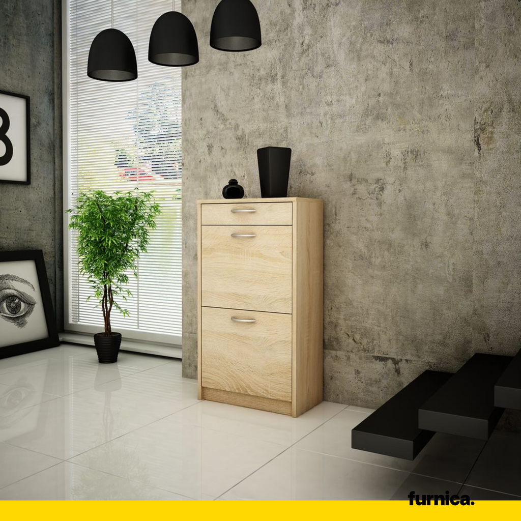 JULIA - Botník na boty s 1 šuplíkem a 2 úložnými patry - Sonoma dub H92cm Š50cm H28cm