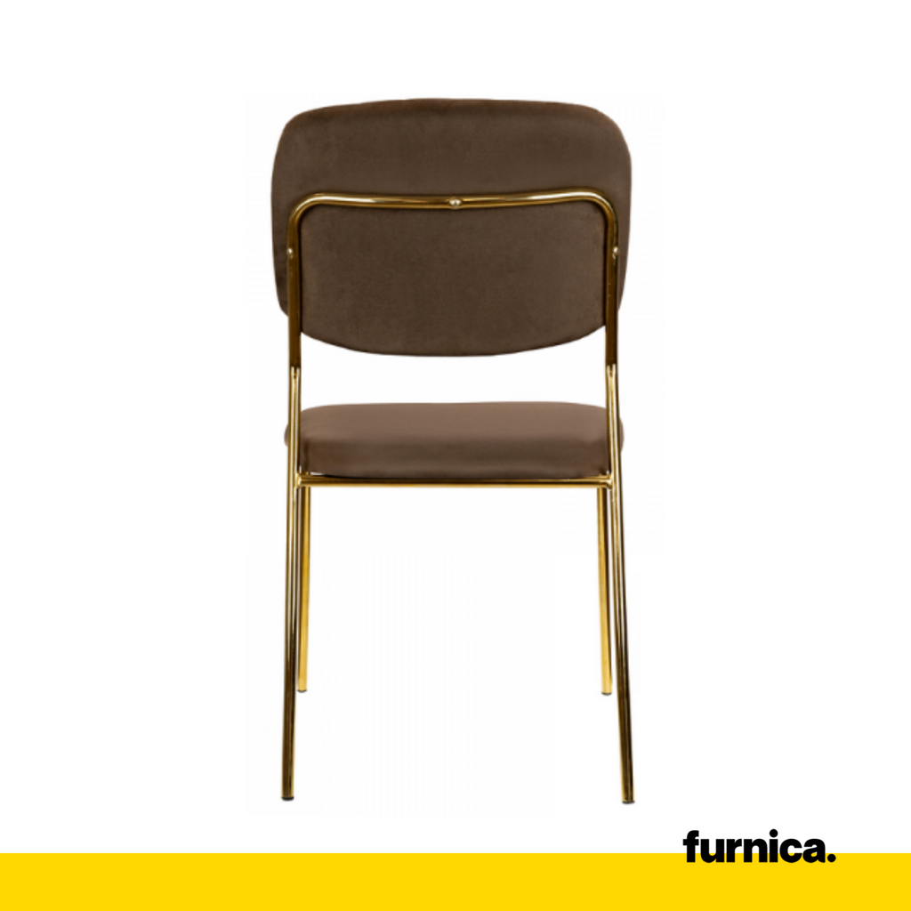 ADAMO - Prošívaná sametová židle do jídelny / kanceláře s pozlacenými chromovými nohami - hnědá