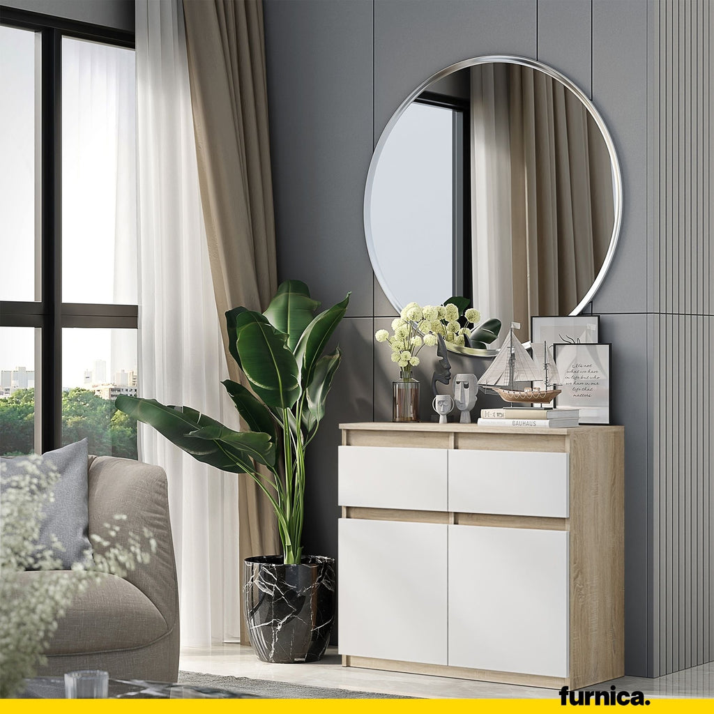 NOAH - Komoda se 2 šuplíky a 2 dveřmi - Skříň na uložení oblečení do ložnice - Sonoma dub / bílý matný povrch - Výška 75 cm, šířka 80 cm, hloubka 35 cm.