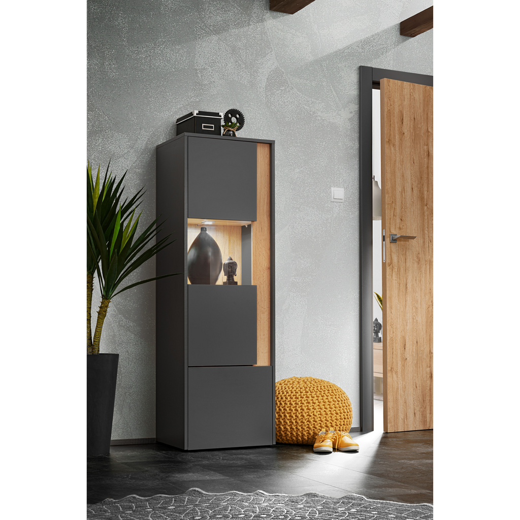 CARLO II - Sada nábytku do obývacího pokoje - antracitově šedá / Wotan dub