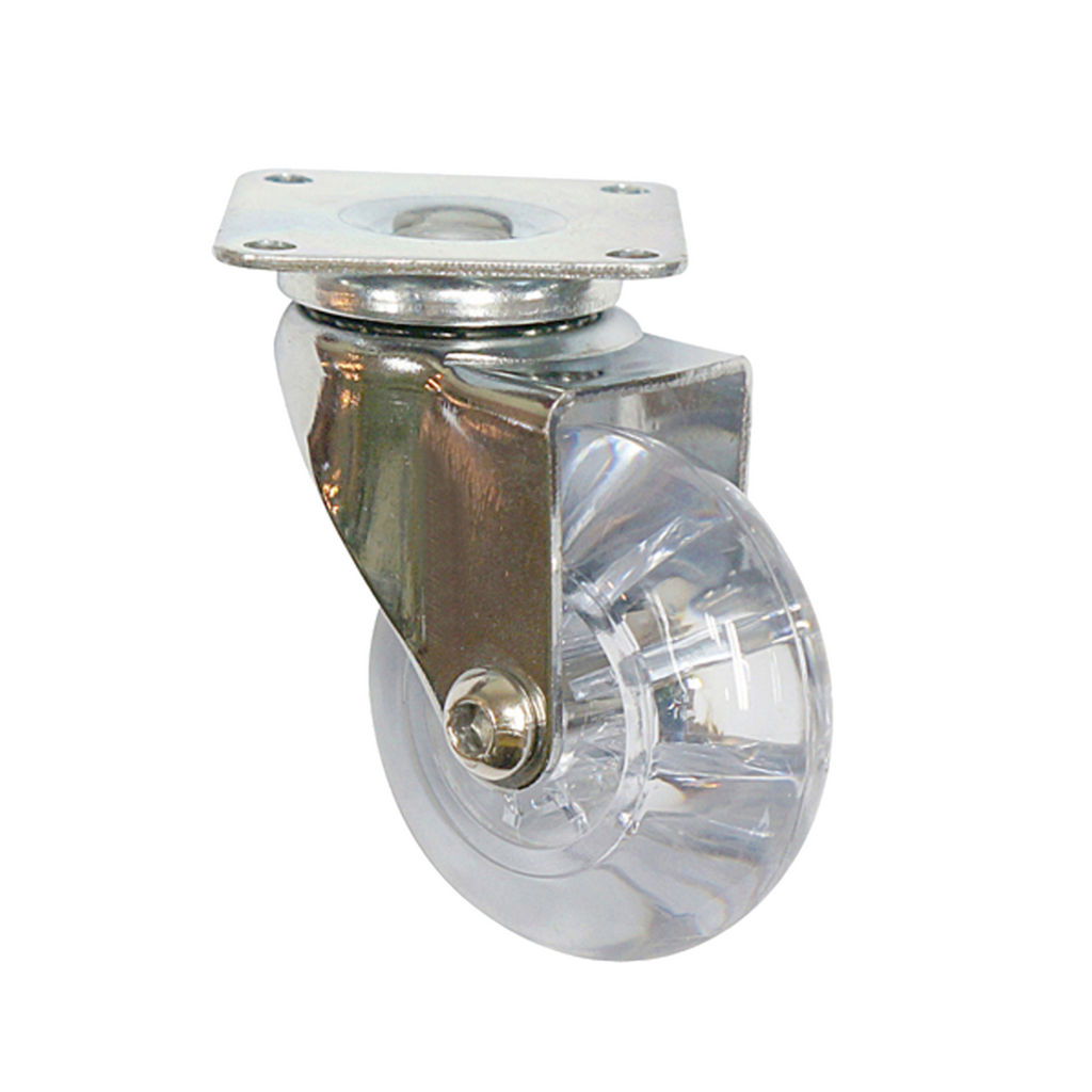 Kolečko nábytku s montážní deskou - průhledné - chrom - Ø5,0 cm