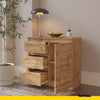 MIKEL - Komoda se 3 šuplíky a 1 dveřmi - Skříň na oblečení do ložnice - Skříňka na uložení - Wotan dub - V: 75 cm, Š: 80 cm, H: 35 cm