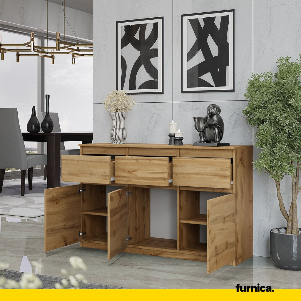 NOAH - Komoda se 3 šuplíky a 3 dveřmi - Skříň na uložení oblečení do ložnice - Jídelní skříň - Wotan dub H75cm W120cm D35cm