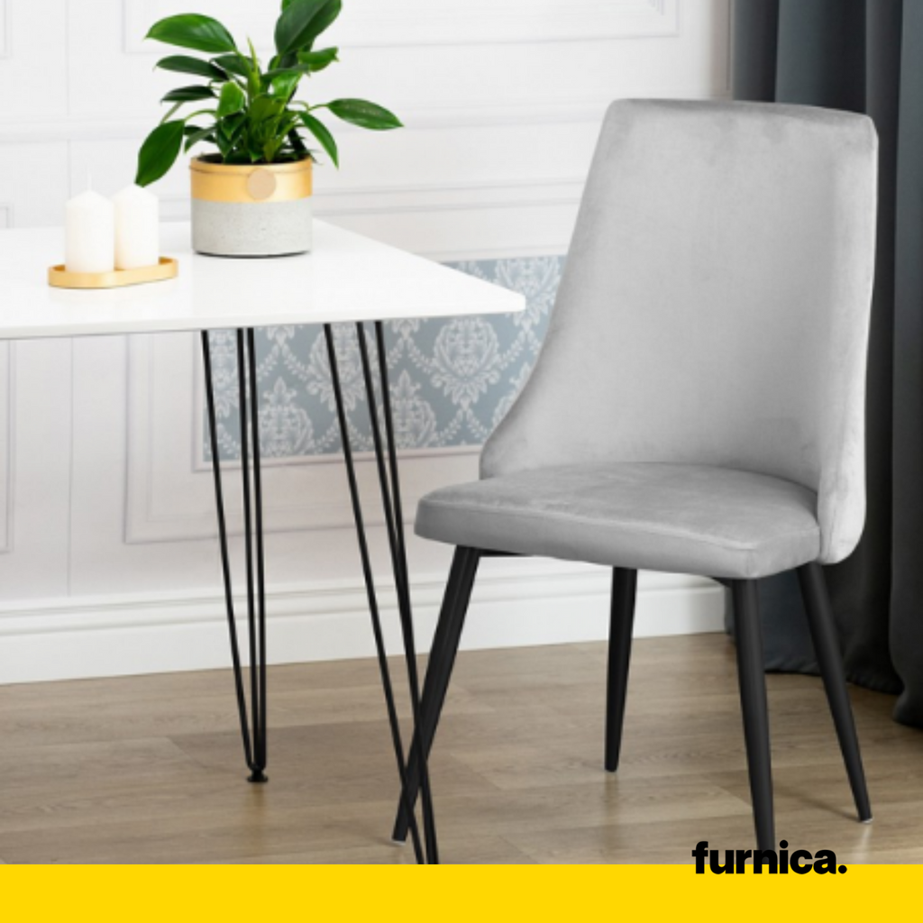 FRANCESCO - Odolná sametová židle s čalouněním z veluru a černými kovovými nohami - šedá