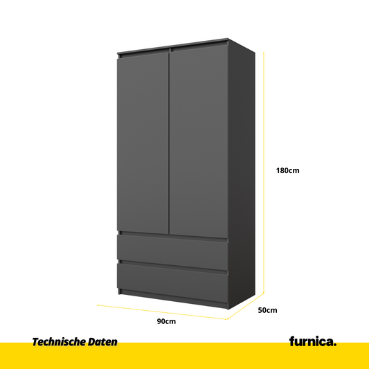 JOELLE - Skříň se 2 dveřmi a 2 zásuvkami - Antracit - H180cm Š90cm D50cm (2)