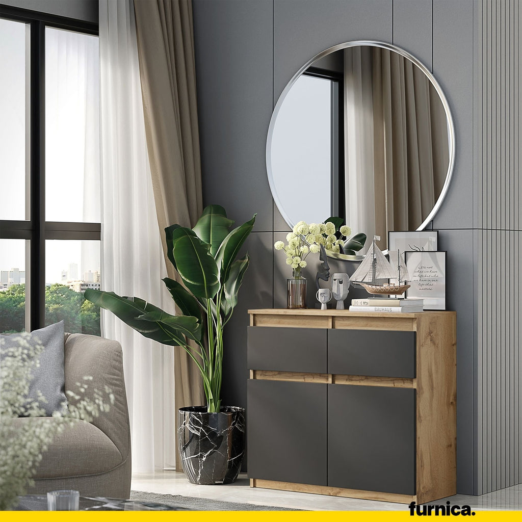 NOAH - Komoda se 2 šuplíky a 2 dveřmi - Skříň na uložení oblečení do ložnice - Wotan dub / antracit H75cm W80cm D35cm