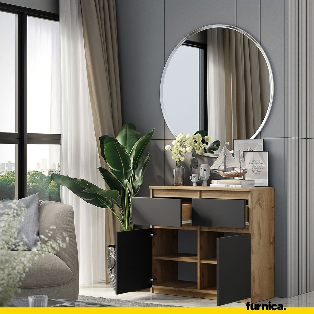 NOAH - Komoda se 2 šuplíky a 2 dveřmi - Skříň na uložení oblečení do ložnice - Wotan dub / antracit H75cm W80cm D35cm