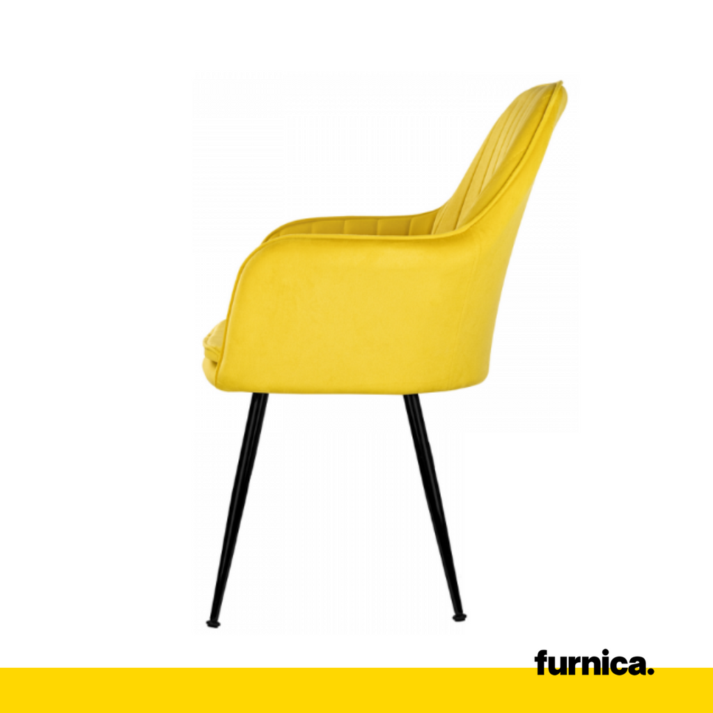 AMEDEO - Potahovaná židlička do jídelny / kanceláře z plstěného sametu s černými chromovanými nohami - žlutá