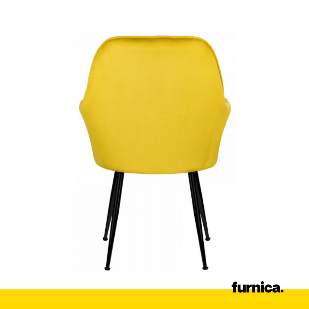 AMEDEO - Potahovaná židlička do jídelny / kanceláře z plstěného sametu s černými chromovanými nohami - žlutá