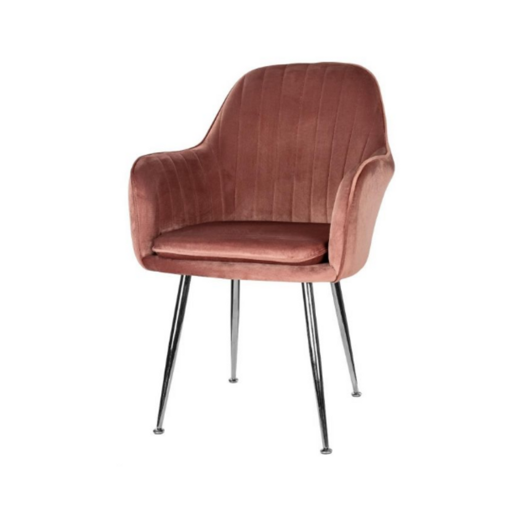 AMEDEO - Potahovaná židlička do jídelny / kanceláře z plstěného sametu s chromovanými stříbrnými nohami - tmavě růžová