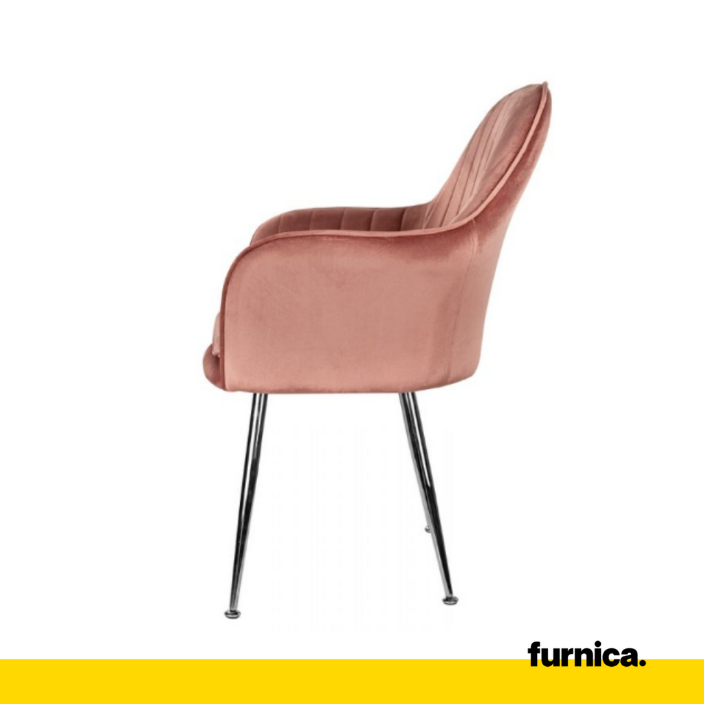 AMEDEO - Potahovaná židlička do jídelny / kanceláře z plstěného sametu s chromovanými stříbrnými nohami - tmavě růžová