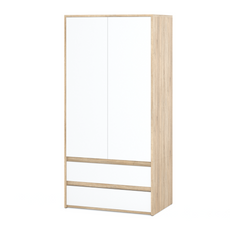JOELLE - Skříň se 2 dveřmi a 2 zásuvkami - Sonoma dub / bílý matný - Výška 180 cm, šířka 90 cm, hloubka 50 cm.