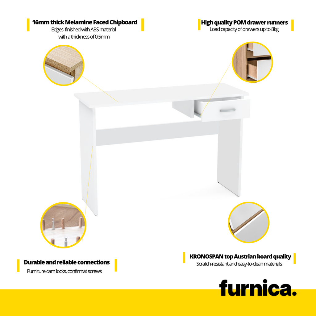 LEON - Počítačový stůl s 1 šuplíkem V75cm Š100cm H40cm - Bílý matný