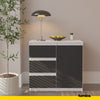 MIKEL - Komoda se 3 šuplíky a 1 dveřmi - Skříň na uložení oblečení do ložnice - Bílá matná / Antracitová - Výška 75 cm, šířka 80 cm, hloubka 35 cm.
