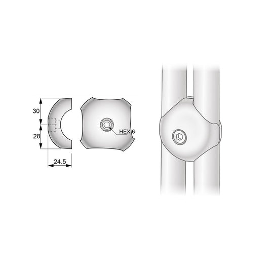 25mm Parallel Ball Connector, Chrome NTP