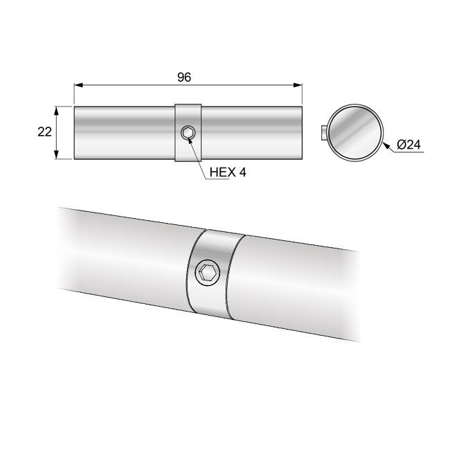 25mm trubkový konektor, chromovaný