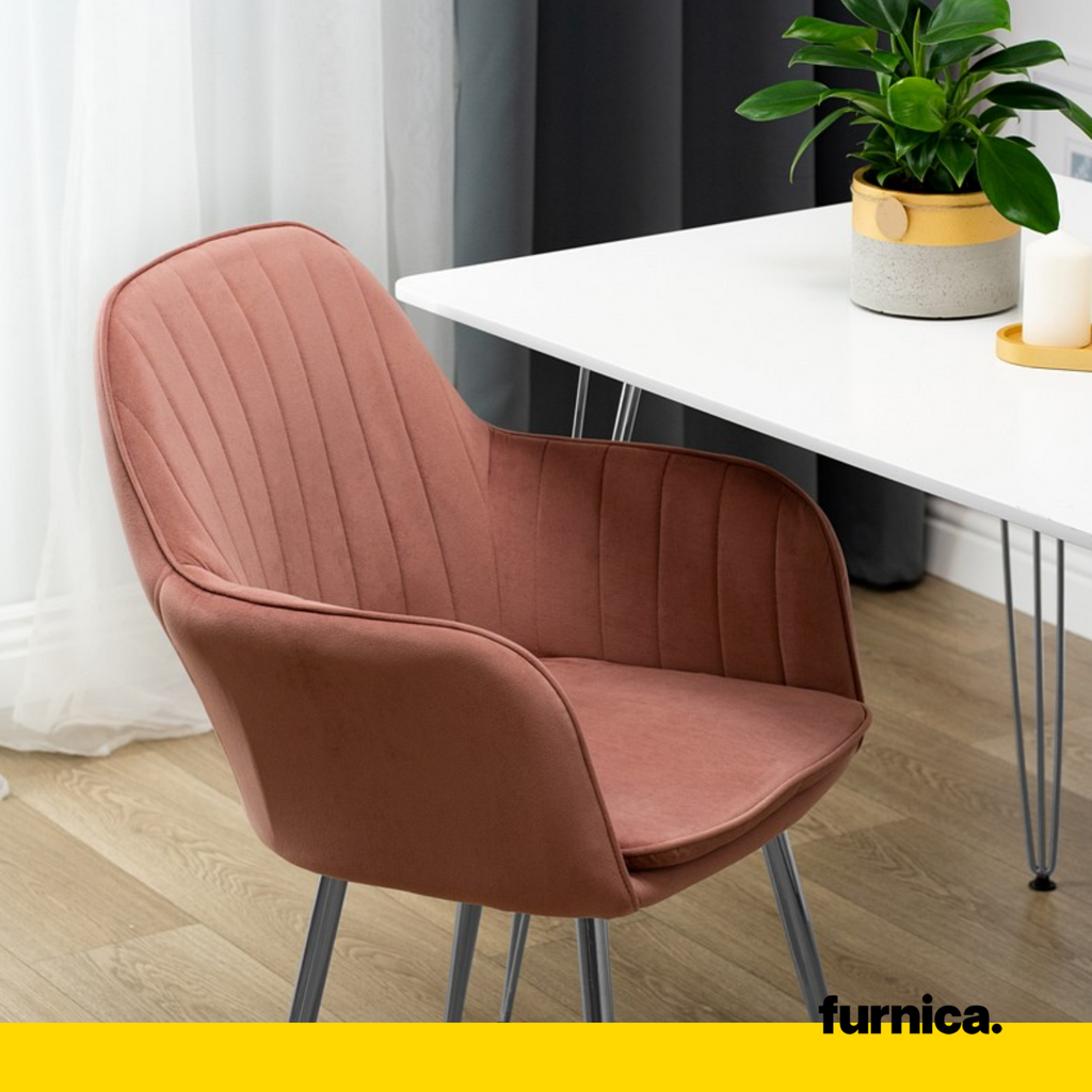 AMEDEO - Potahovaná židlička do jídelny / kanceláře z plstěného sametu s chromovanými stříbrnými nohami - tmavě růžová
