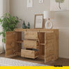 MIKEL - Komoda se 3 šuplíky a 2 dveřmi - Skříň na oblečení do ložnice - Skříňka na uložení - Wotan dub - V: 75 cm, Š: 120 cm, H: 35 cm
