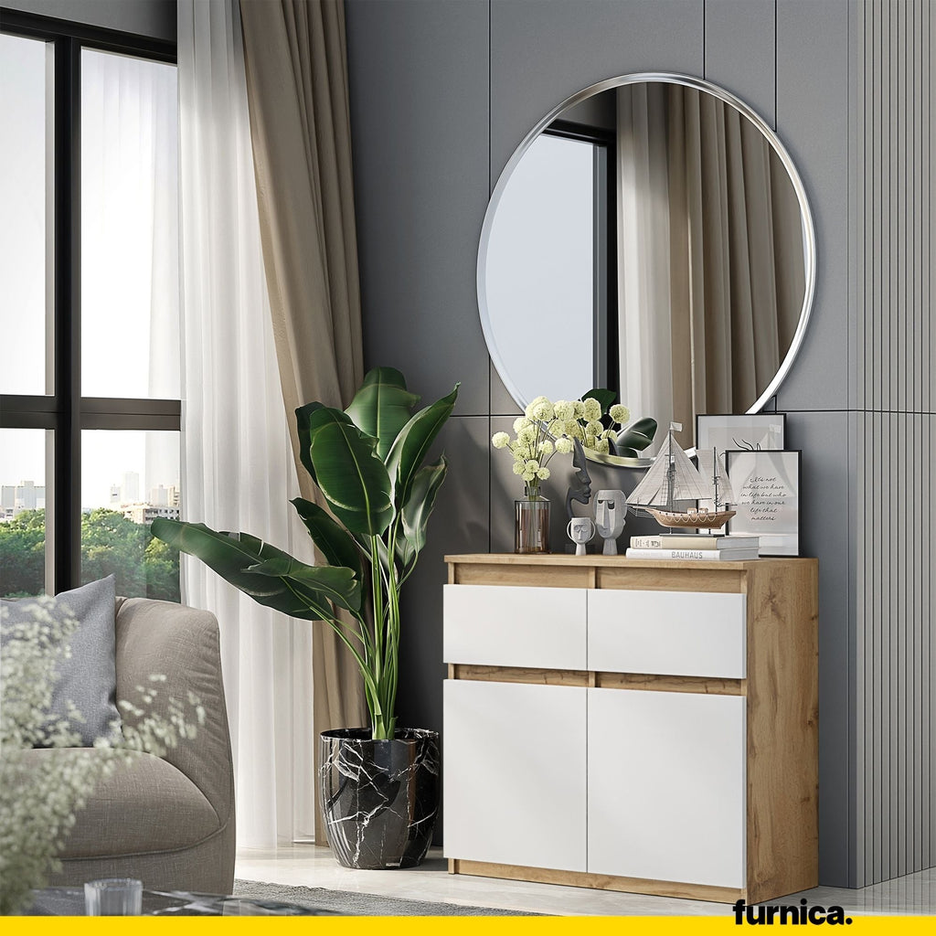 NOAH - Komoda se 2 šuplíky a 2 dveřmi - Skříň na uložení oblečení do ložnice - Wotan dub / Bílý mat - Výška 75 cm, šířka 80 cm, hloubka 35 cm.