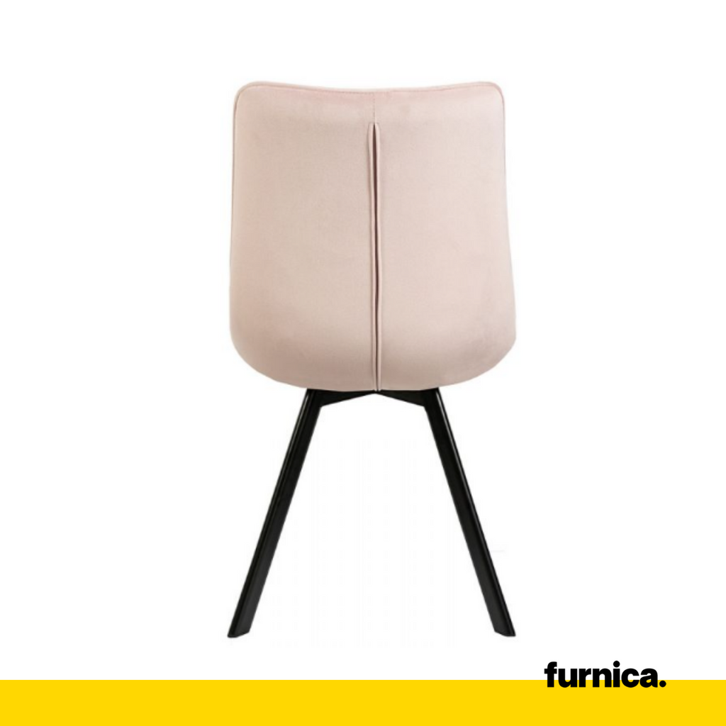 BARTOLOMEO - Prošívaná sametová židle s čalouněním z froté sametu a černými kovovými nohami - růžová