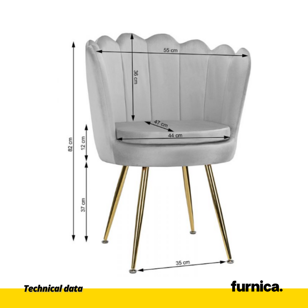 LUIGI - Potahovaná židli s potahem z plstěného sametu a zlatými chromovanými nohami - šedá
