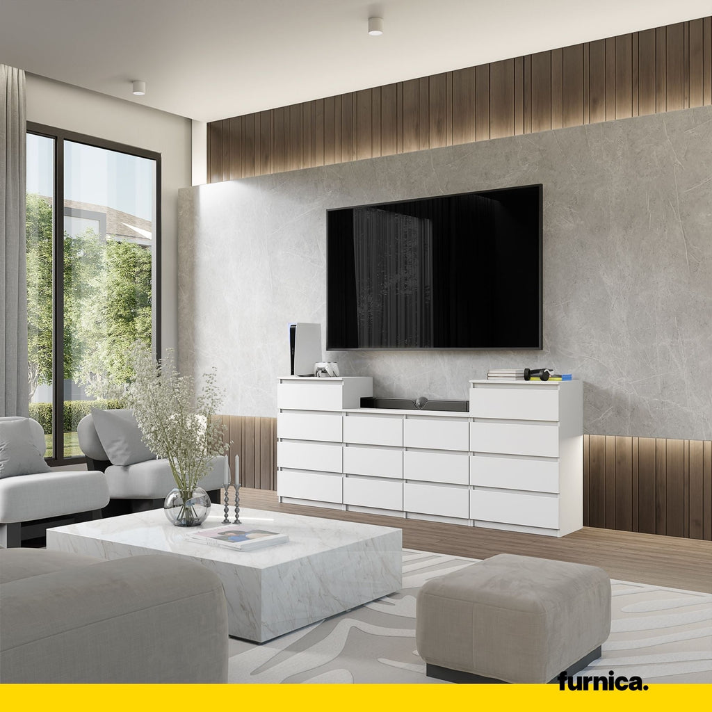 GABRIEL - Komoda se 14 šuplíky (4+6+4) - Skříň na oblečení do ložnice - Bílá matná - Výška 92 cm, šířka 220 cm, hloubka 33 cm.