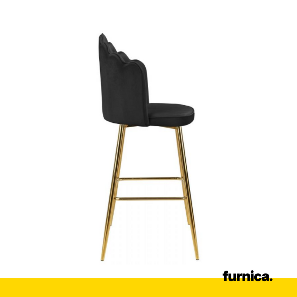 LUIGI - Prošívaný sametový jídelní / kancelářský stolička s pozlacenými chromovými nohami - černá