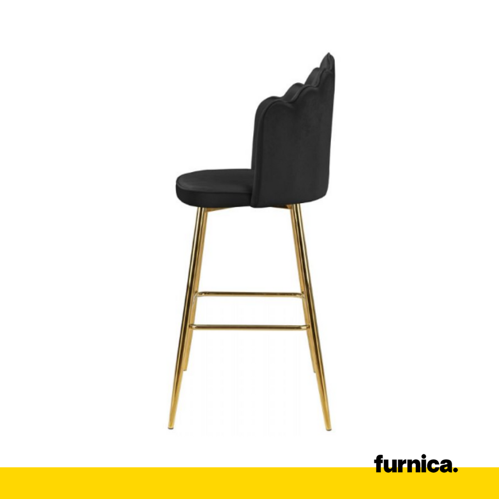 LUIGI - Prošívaný sametový jídelní / kancelářský stolička s pozlacenými chromovými nohami - černá
