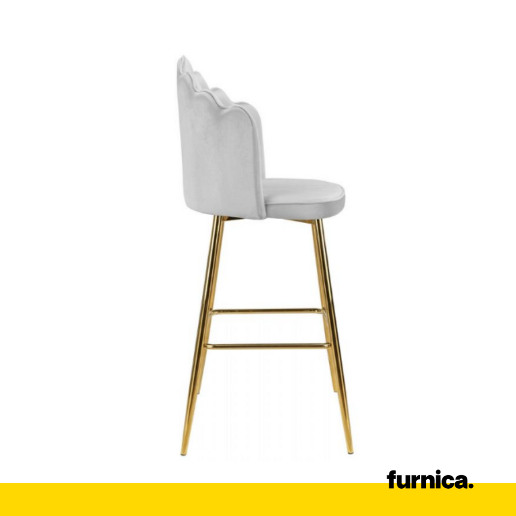 LUIGI - Prošívaný sametový jídelní / kancelářský stolička s pozlacenými chromovými nohami - šedá