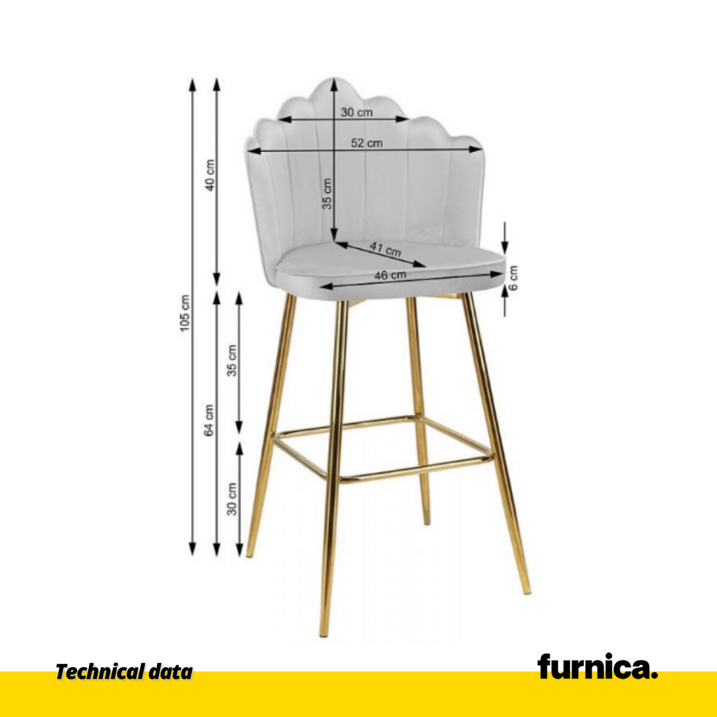 LUIGI - Prošívaný sametový jídelní / kancelářský stolička s pozlacenými chromovými nohami - šedá