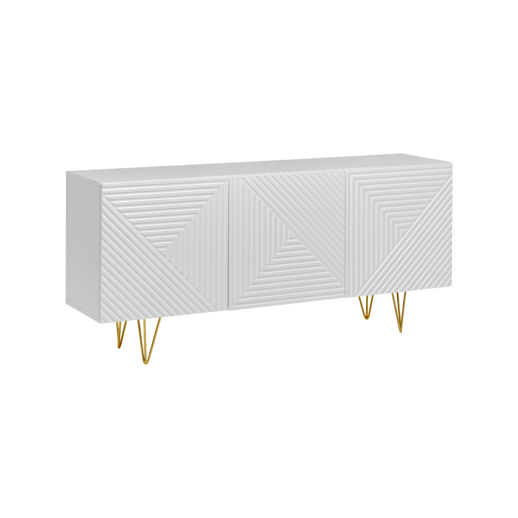 PYRAMIDA - Kredenc s předními/dveřními panely z 3D frézovaného MDF - Matně bílá