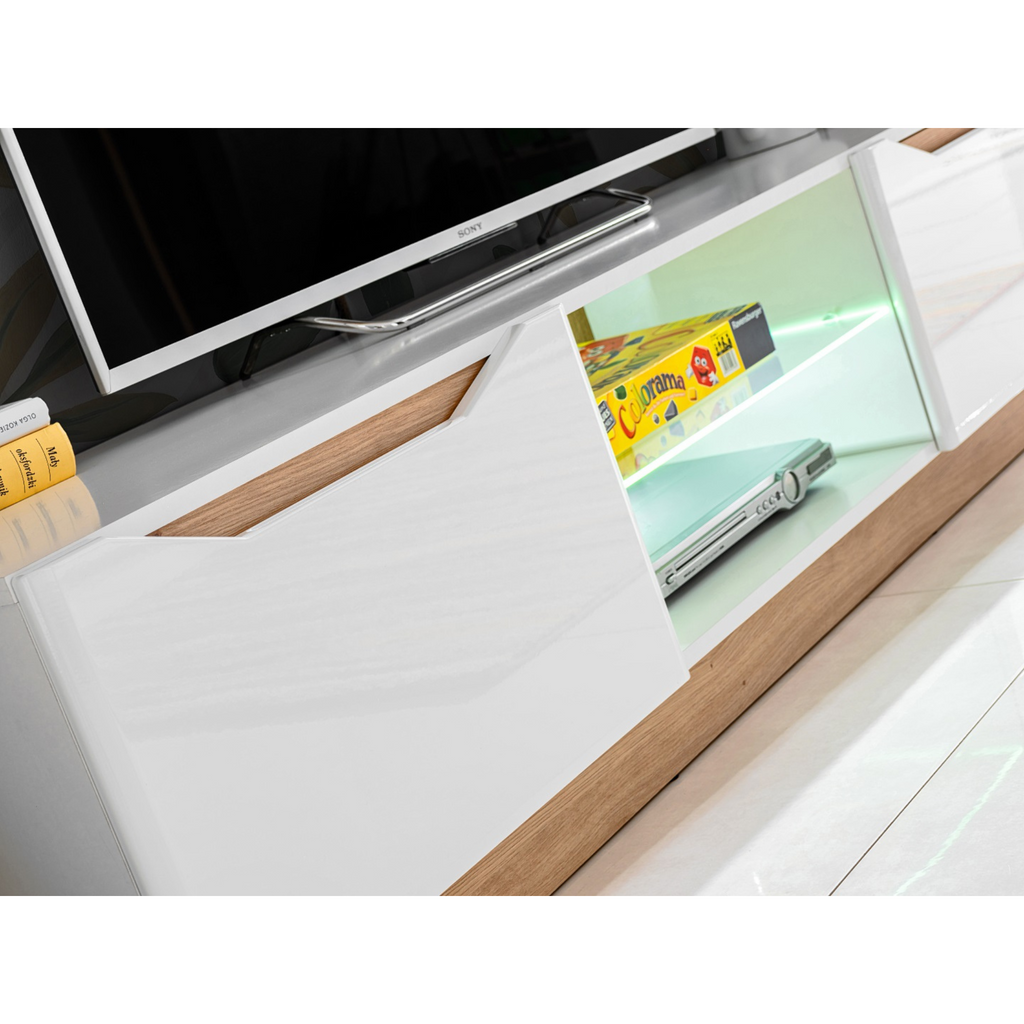 Stěnová jednotka FAME - sada nábytku do obývacího pokoje - řemeslný dub / bílý lesk