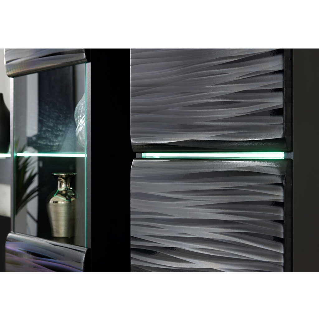 Stěnová jednotka BLADE - sada nábytku do obývacího pokoje - černý mat / Sahara 3D