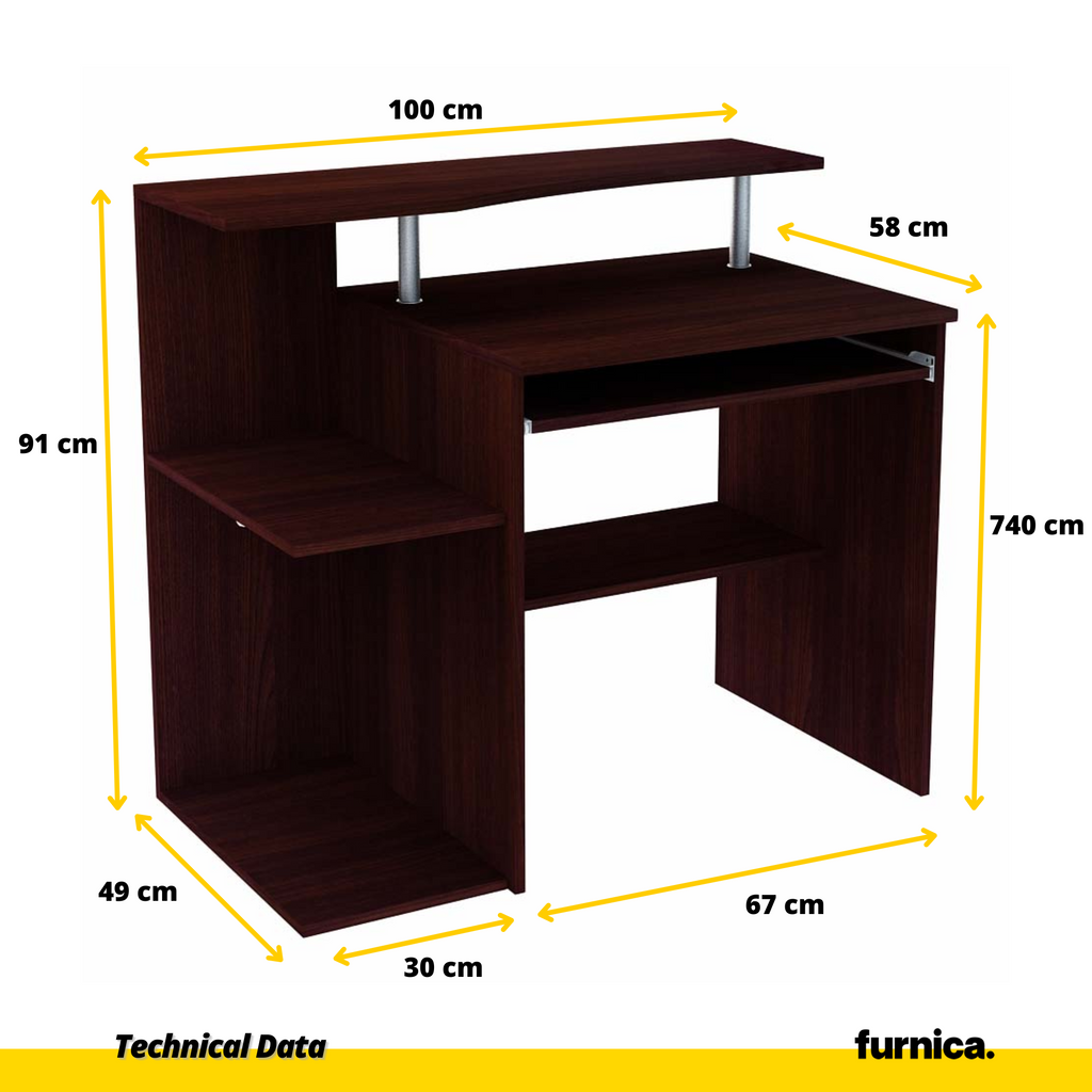 MARIO - Počítačový stůl s výsuvnou klávesnicí - Wenge H91cm W100cm D58cm