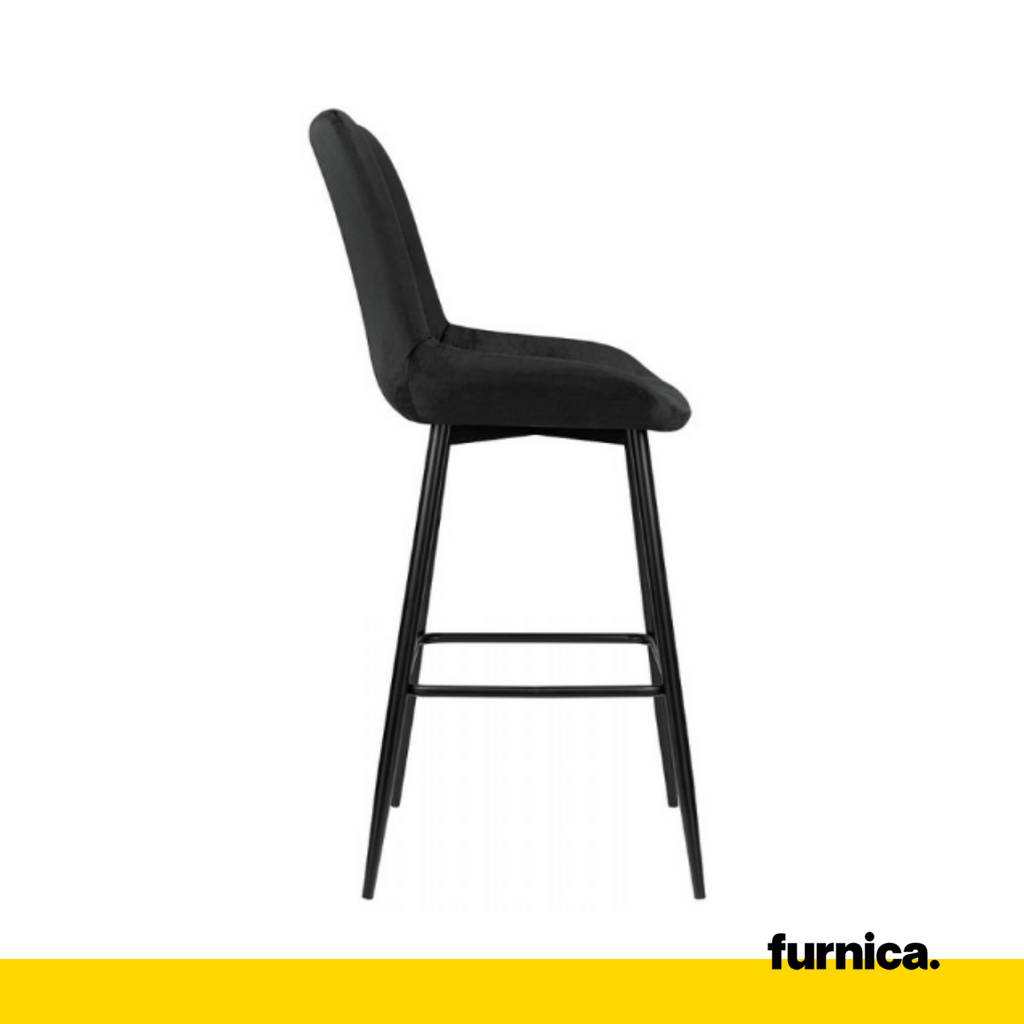 DANIELE - Prošívaný sametový jídelní / kancelářský stolička s černými kovovými nohami - černá