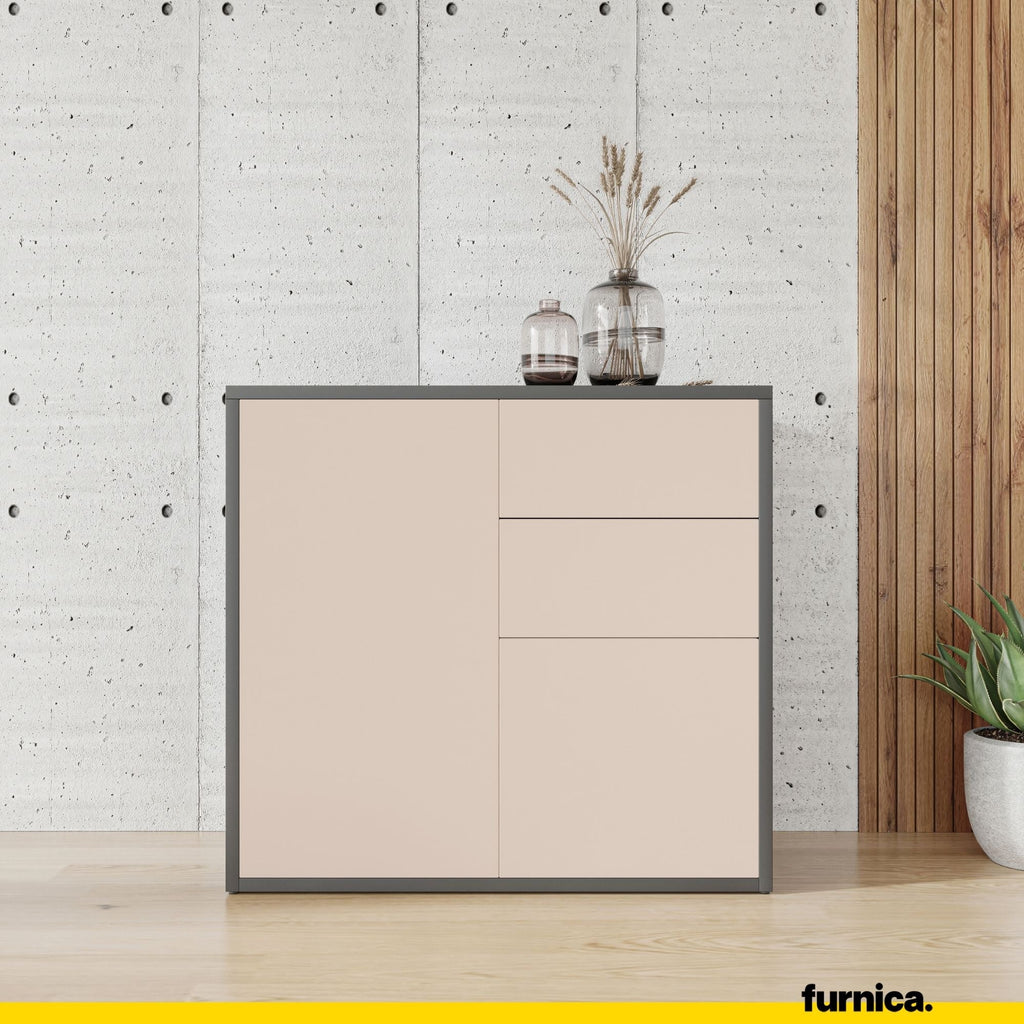 CAMILLE - Skříň s dvěma dveřmi a dvěma šuplíky s funkcí push to open - antracit / pískově béžová H74cm W80cm D36cm