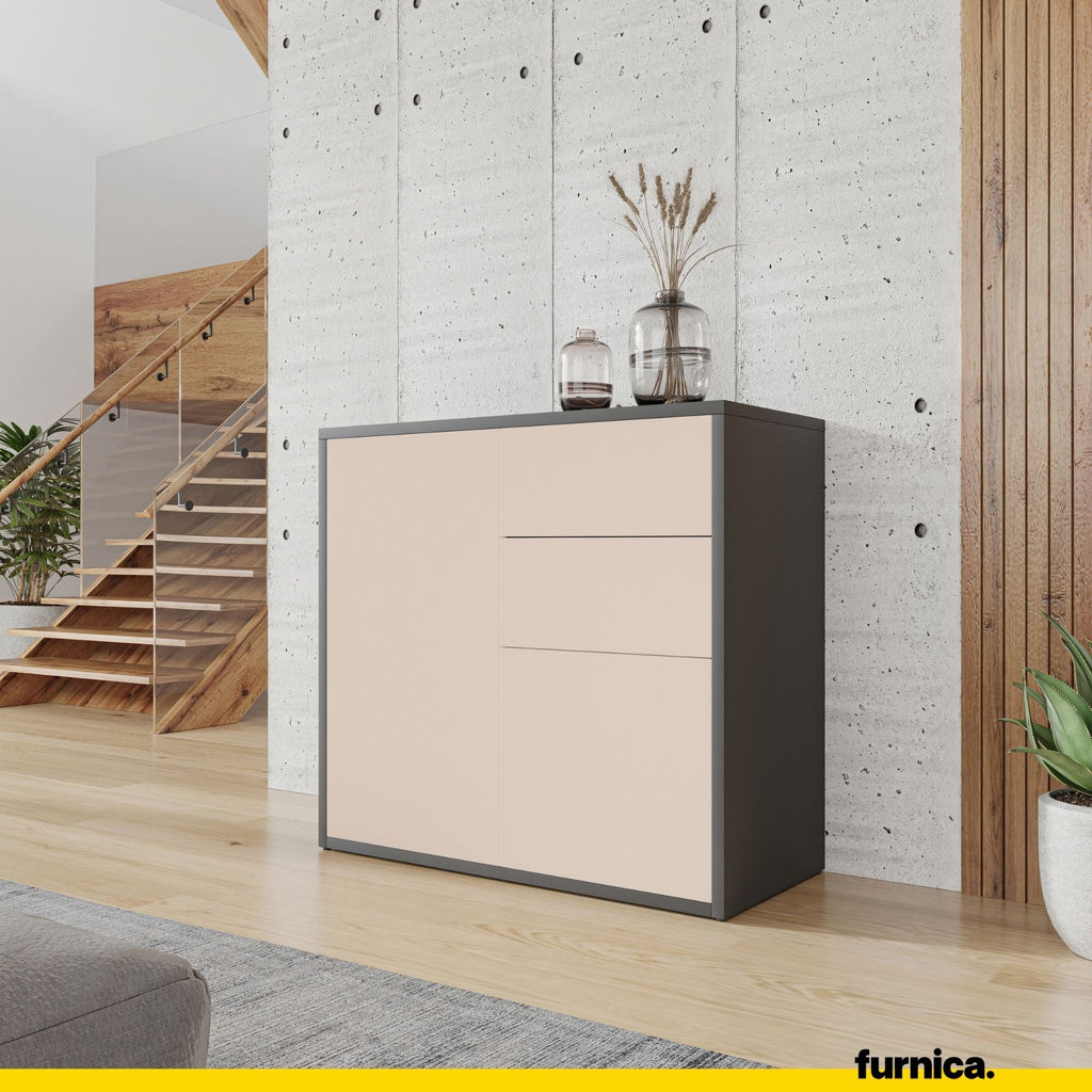 CAMILLE - Skříň s dvěma dveřmi a dvěma šuplíky s funkcí push to open - antracit / pískově béžová H74cm W80cm D36cm