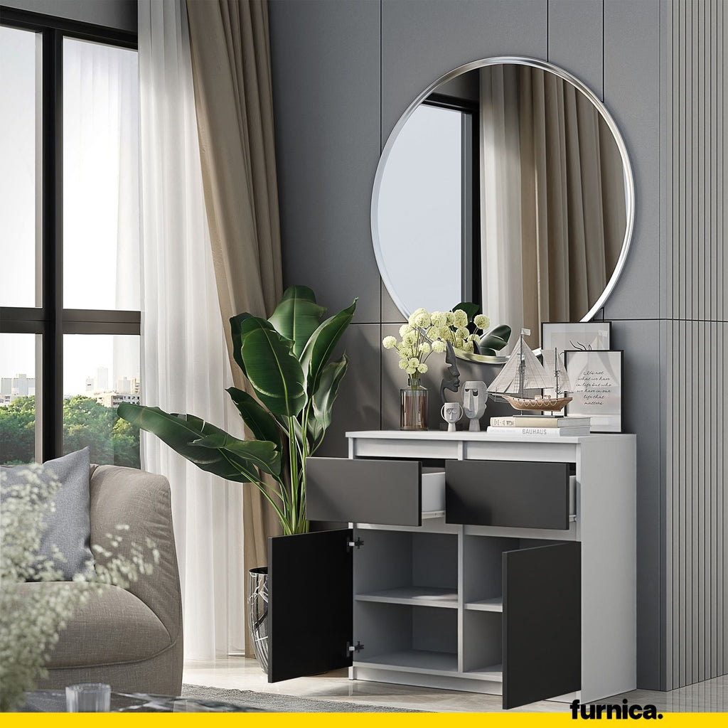 NOAH - Komoda se 2 šuplíky a 2 dveřmi - Skříň na uložení oblečení do ložnice - Bílý mat / Antracit H75cm W80cm D35cm