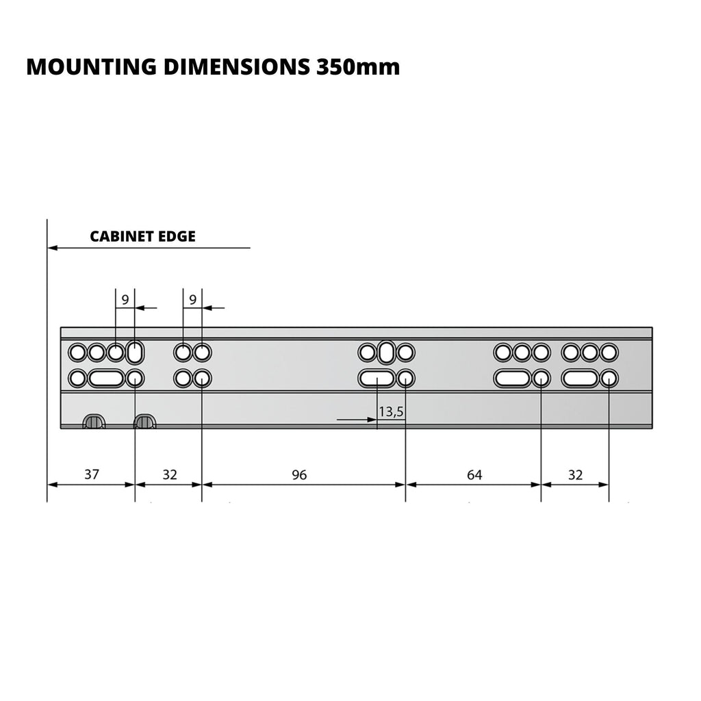 Skryté zavírání zásuvkových lišt s plným výsuvem - 350 mm