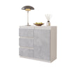 MIKEL - Komoda se 3 šuplíky a 1 dveřmi - Skříň na oblečení do ložnice - Bílý mat / Beton - Výška 75 cm, šířka 80 cm, hloubka 35 cm.